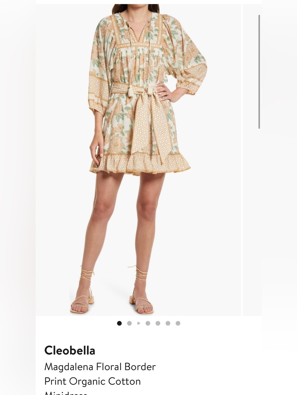 Cleobella Cream, Tan & Green Floral Long Sleeve Dress